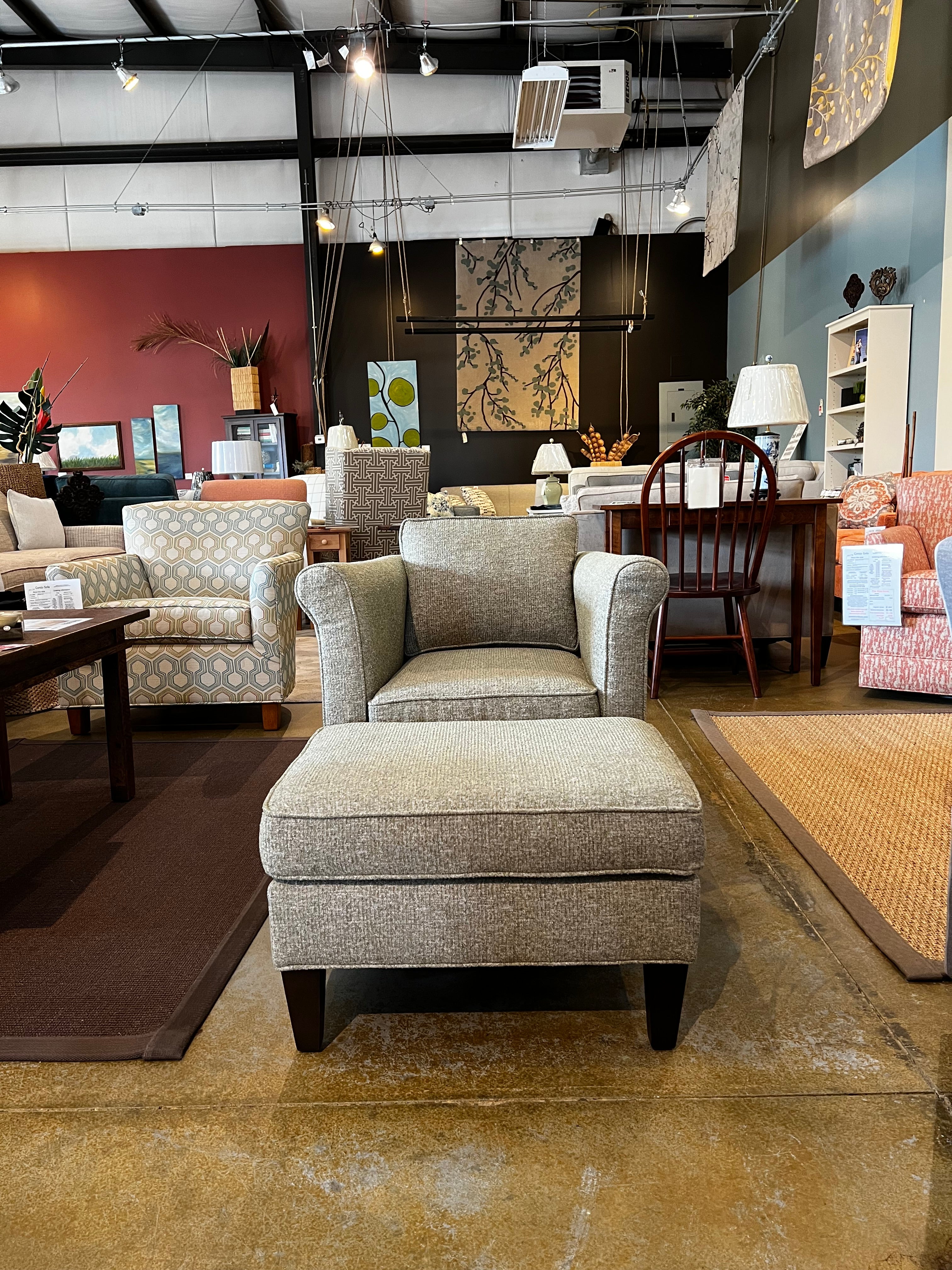 Front view showing Piper Chair and Ottoman set