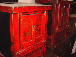 Pair of antique Chinese nightstands with painted doors - Clearance