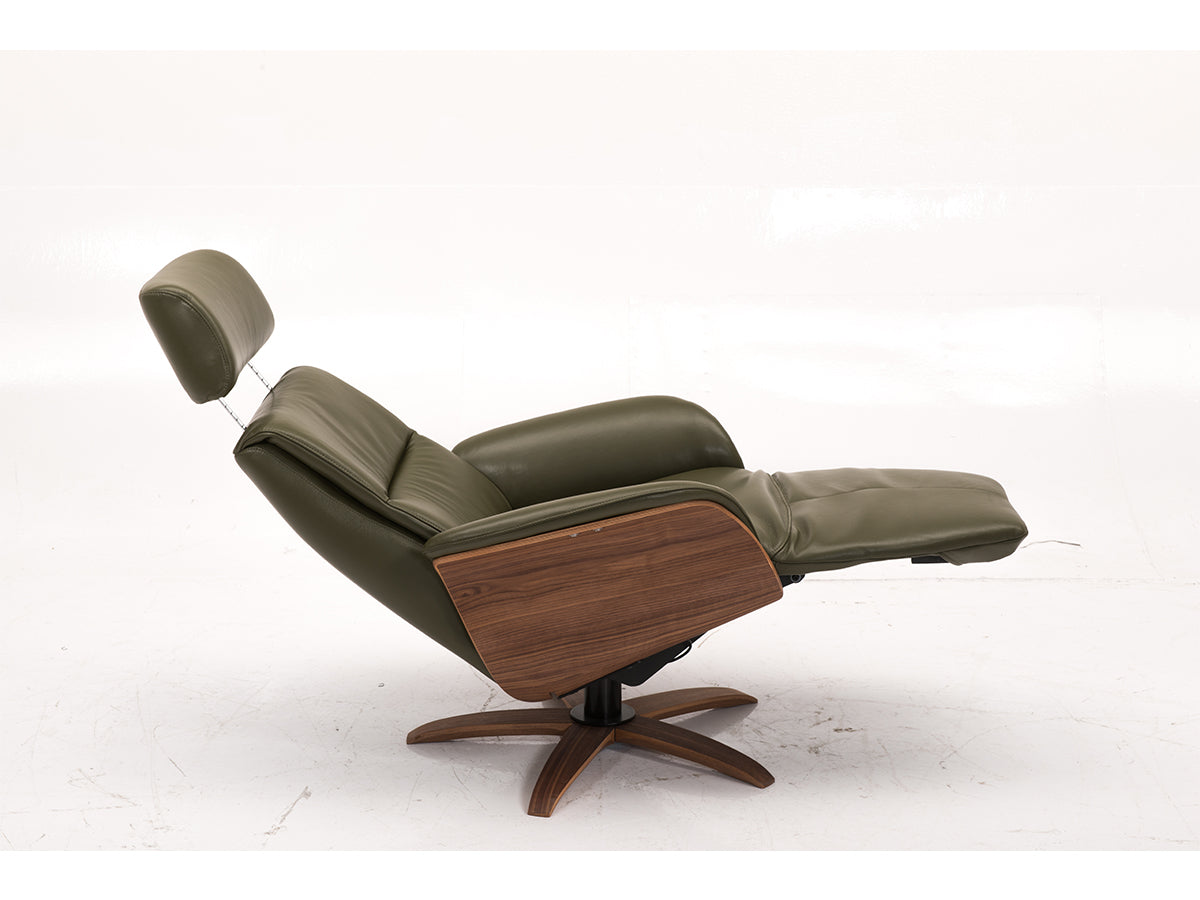 A comfortable and stylish Danish recliner in olive green