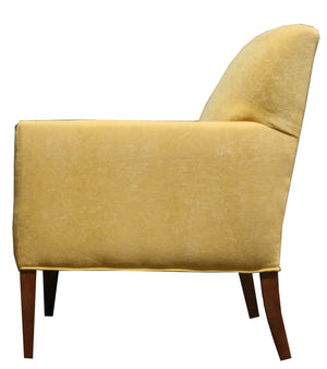 A Lexi loveseat in yellow, side view 2